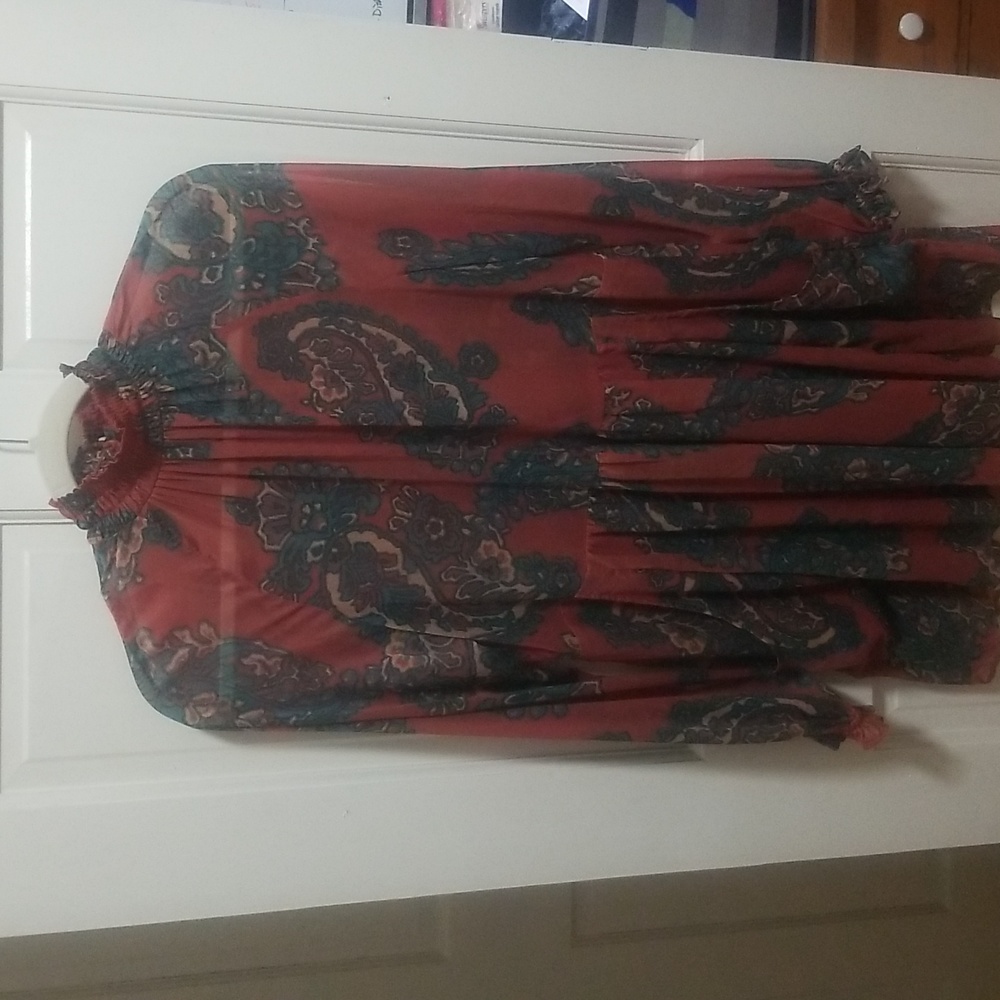 Free People Moonstruck XS Dress Paisley Baby Doll Dress Long Sleeve & Pockets